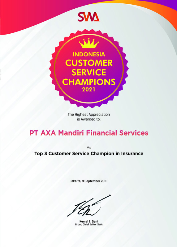 Indonesia Customer Service Champions 2021 - Top 3 Customer Service Champion in Insurance - Majalah SWA