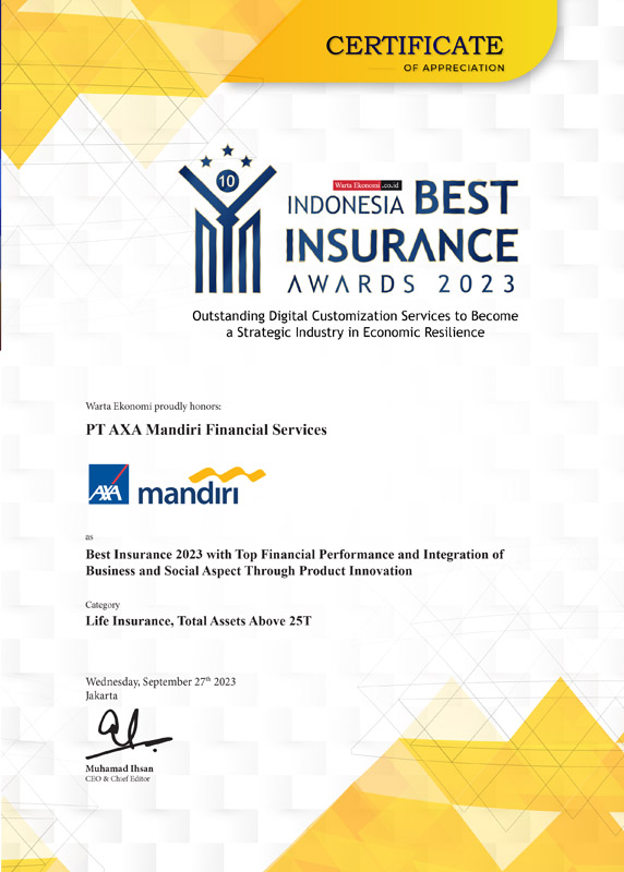 Indonesia Best Insurance Awards 2023 - Best Insurance 2023 with Top Financial Performance of Business and Social Aspect Through Product Innovation