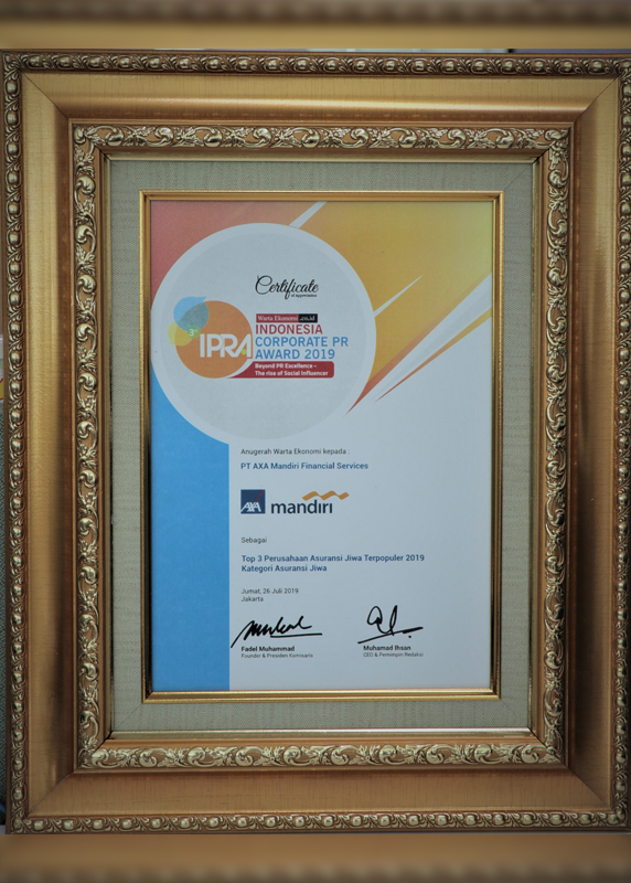 Indonesia Corporate PR Awards 2019 - Top 3 Perusahaan Jiwa Terpopuler 2019 Kategori Asuransi Jiwa