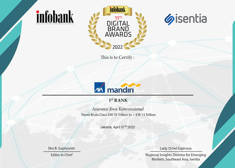 Digital Brand Awards 2022 - 1st Rank Asuransi Jiwa Konvensional - Infobank