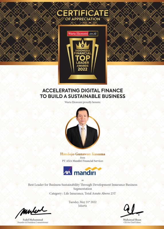 Indonesia Financial TOP Leader Awards - Best Leader for Business sustainability Through Development Insurance Business Segmentation - Warta Ekonomi.jpg